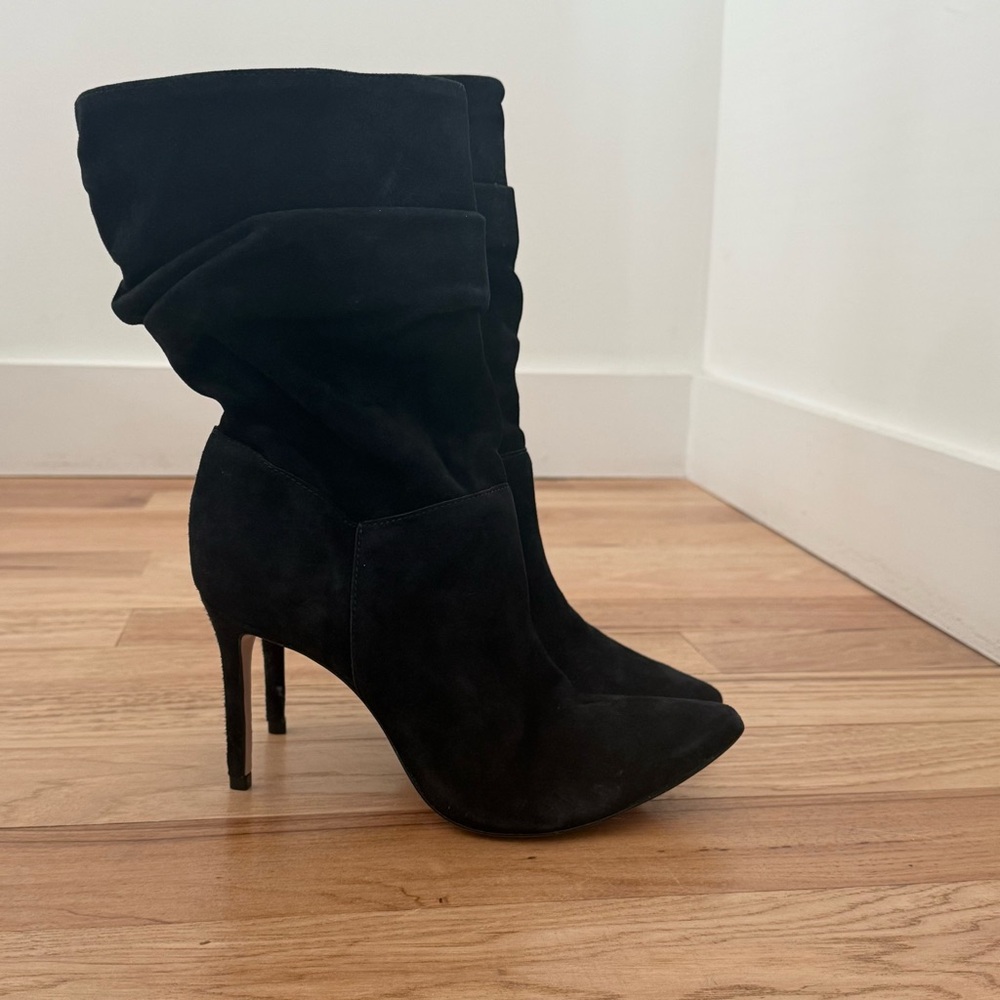 Schutz Ashlee Stiletto Black Suede Slouch Bootie Sz US 7